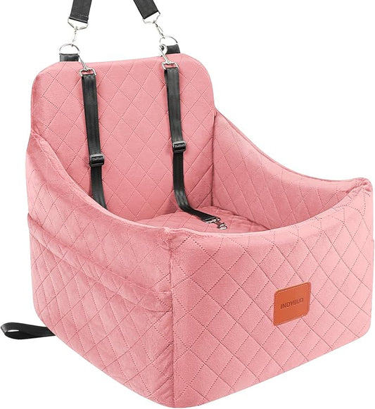 Dog Booster Car Seat for Dogs up to 35lbs, Safety Pet Car Seats with Anti-Slip Bottom, Travel Booster Dog Bed with 2 Storage Pockets (Pink, Medium)