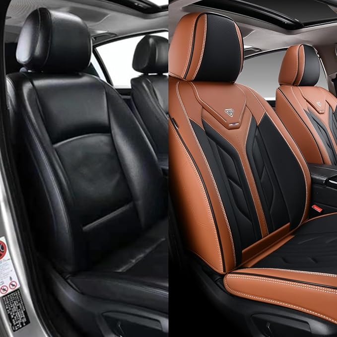 Coverado Front Seat Covers, Car Seat Covers Front Seats, Leather Seat Covers for Cars, Automotive Seat Covers Car Seat Protector Car Accessories Fit for Most Sedans SUV Pick-up Truck(Black&Brown)