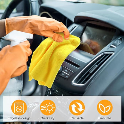 Tallew 16 Pcs Car Microfiber Towels Buffing Drying Wash Cleaning Cloths Plush Large Towels Thick Care Polishing Detailing Waxing Scratch Proof Towel, 15.75 x 15.75 Inch (Yellow)