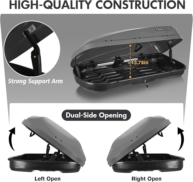 Hard Shell Rooftop Cargo Carrier with Roof Box, Heavy Duty Weatherproof 13 Cubic Feet Rooftop Cargo Carrier for Car Storage, Gray