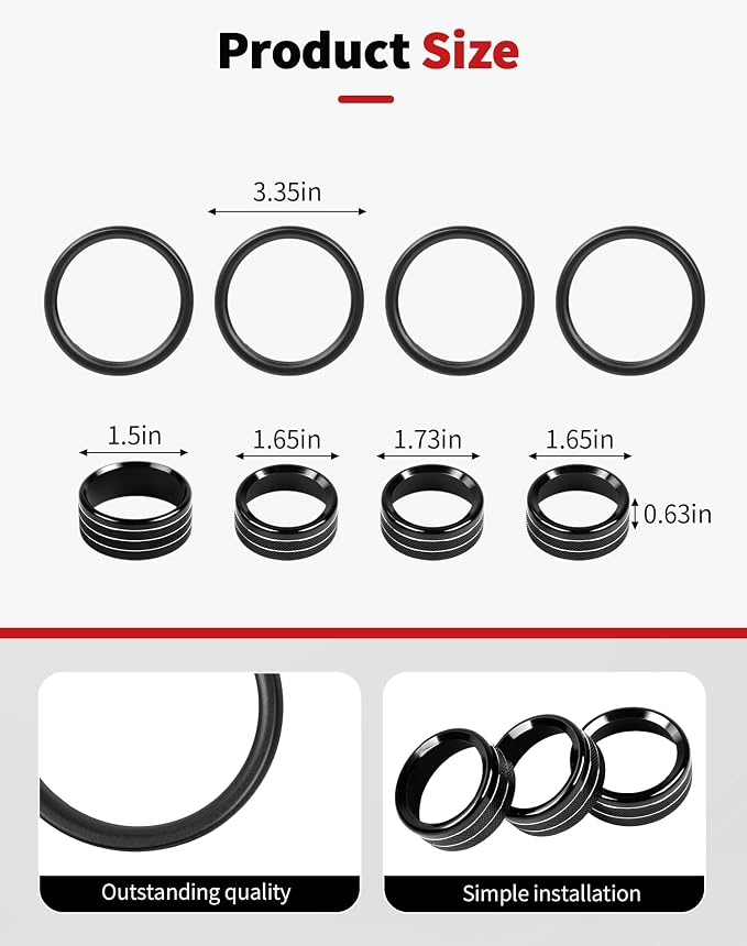 JWWY JL AC Air Vent Trim Rings & Dashboard Headlight Switch Decor Switch Knob Cover Kit Fit for 2018-2023 Jeep Wrangler JL JLU Interior Accessories, Aluminum Alloy 8PCS Black