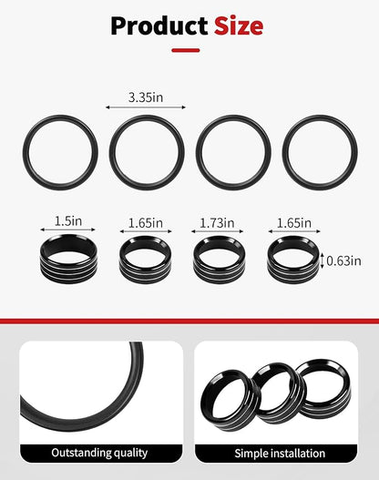 JWWY JL AC Air Vent Trim Rings & Dashboard Headlight Switch Decor Switch Knob Cover Kit Fit for 2018-2023 Jeep Wrangler JL JLU Interior Accessories, Aluminum Alloy 8PCS Black