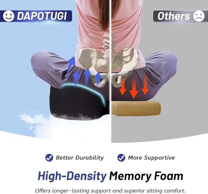 Extra Large Seat Cushion for Tailbone Pain Relief, Ergonomic Office Chair Cushion, Memory Foam Coccyx Cushion, Relief Sciatica and Back Support, Orthopedic Pillow