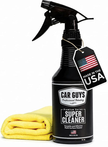 CAR GUYS Interior Car Cleaner for Tough Stains | Stain Remover for Car Seats, Carpet, Upholstery, & Leather | 18 Oz Kit with Microfiber Towel