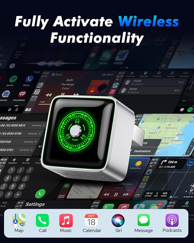 2-in-1 Wireless CarPlay Adapter - 1-Click Multi-Device Switch for Apple iPhone, 3s Auto-Connect, CarPlay & Android Auto, iOS 10+/Android 11+, Multi-User Seamless Connection, OTA Upgrade