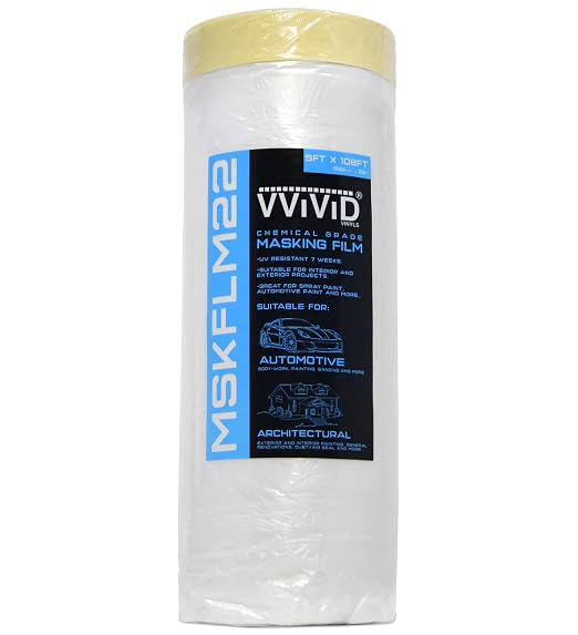 VViViD Chemical Grade Heavy-Duty Self-Adhesive Tape and Drape Masking Film Plastic Drop Cloth (1 Pack (60" x 108ft))