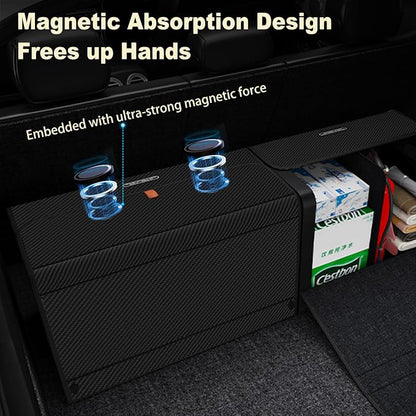 GMQ Car Trunk Organizer for SUV,Car Organizers and Storage with Collapsible Storage, Magnetic Lid Large Capacity for SUV, Truck, MPV (Carbon Black, M-15.8×13×12.5 IN)