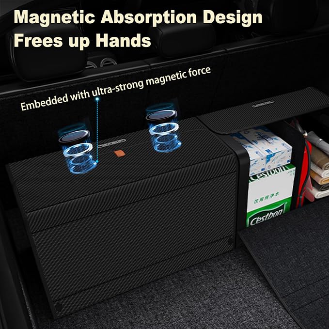 GMQ Car Trunk Organizer for SUV,Car Organizers and Storage with Collapsible Storage, Magnetic Lid Large Capacity for SUV, Truck, MPV (Carbon Black, L-21.5×13×12.5 IN)