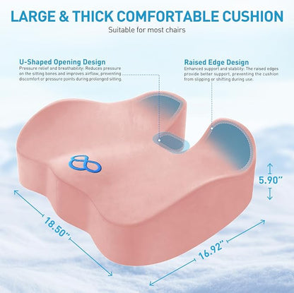 BlissTrends Extra Thick Seat Cushion for Office Chair & Car Seat, Pink | Tailbone & Sciatica Relief, Ergonomic Support, High-Density Memory Foam, Comfort for Extended Sitting