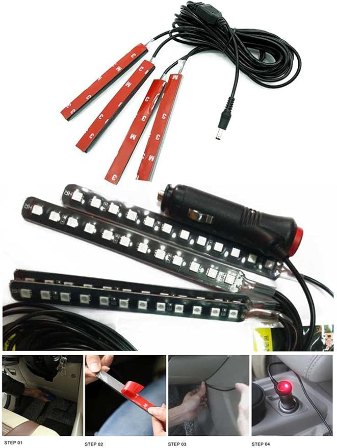 Car LED Strip Light, EJ's SUPER CAR 4pcs 48 LED Car Interior Lights Under Dash Lighting Waterproof Kit,Atmosphere Neon Lights Strip for Car,DC 12V(Pink)