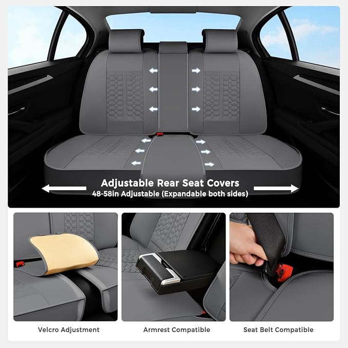 Huidasource Gray Car Seat Covers Full Set, Full Coverage Nappa Leather Seat Cover, Front and Back Seat Covers 5 Seats Universal Fit for Most Cars SUV Trucks, Car Seat Cushion Protector