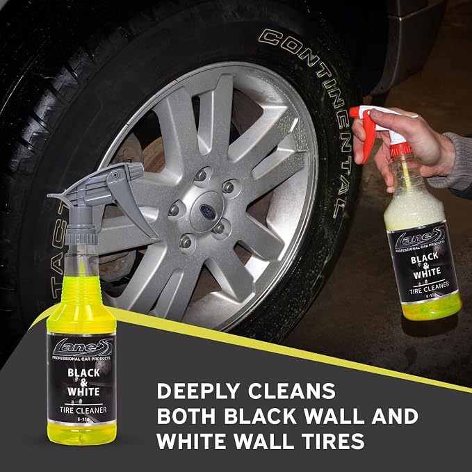 LANE'S Black and White Tire Cleaner- Tire Cleaner, Cleaning Tire Spray, Strong Tire Cleaner - Formulated Cleaning Strength, Restores Rubber to Black, Fast Acting Tire Cleaner- 32 OZ