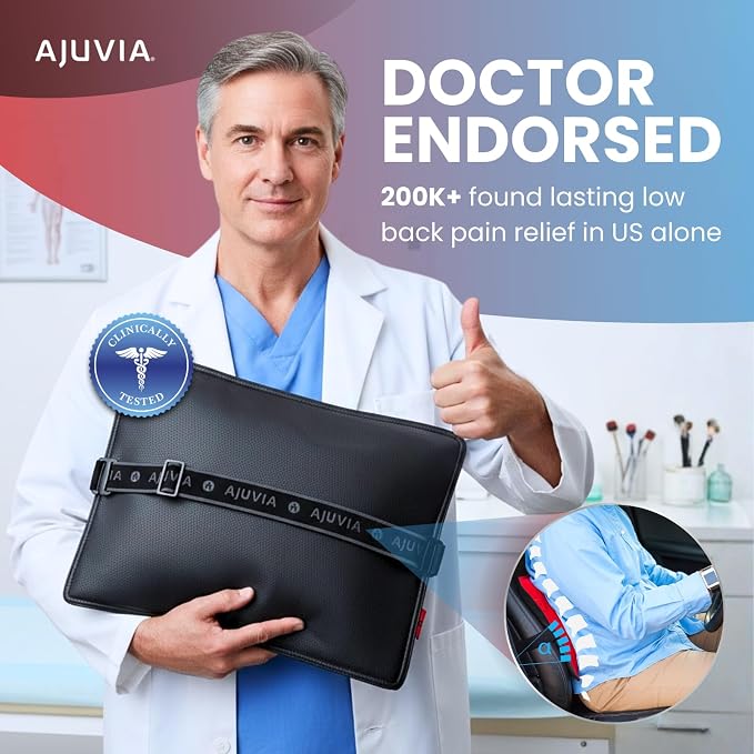 AJUVIA Back Vitalizer Lumbar Support Pillow | 4000+ Doctor Trusted Ergonomic Pillow Support for Office Chair, Home & Car | 3 Second Pain Relief, Better Posture, Sciatica & Lower Back Relief