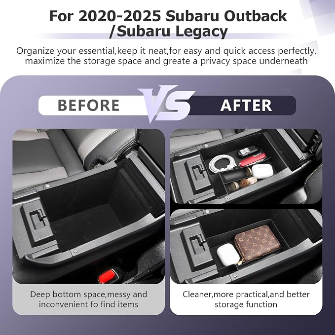 LUWU Outback 2020-2025/Legacy 2020-2025 Accessories Compatible with Subaru Outback/Legacy Center Console Organizer Armrest Console Storage Box Insert Tray ABS Material Black Coin Container 2-Pack