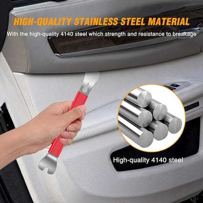 GOOACC 11PCS Trim Removal Tool Kit, Metal & Nylon Pry Tools Set for Car Door Panel, Dashboard, Audio, Clips, Fastener Remover w/Storage Box – Red