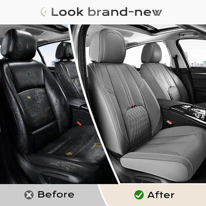 Coverado Car Seat Covers Full Set, Automotive Seat Cover with Lumbar Support, Nappa Leather Seat Cover for Cars, Waterproof Car Seat Protector, Car Seat Cushion Universal Fit for Most Vehicles (Gray)