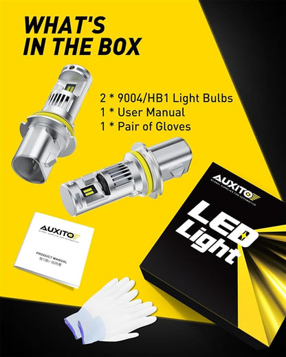AUXITO 9004 Light Bulbs, 44000LM Brighter Ultra-Bright, Plug N Play, Long Lifespan, No Flicker, 99% Compatibility, Pack of 2