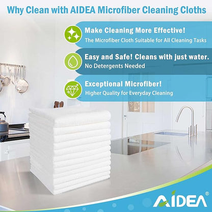 AIDEA Microfiber Cleaning Cloth White 100PK, Microfiber Towels for Cars, Absorbent Cleaning Rags, Lint-Free Streak-Free Wash Cloths for House, Kitchen, Cleaning Supplies 11.5"×11.5"