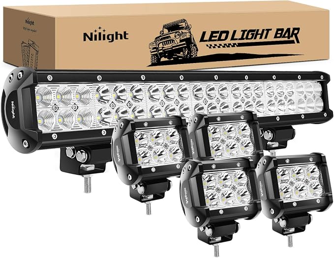 Nilight 20Inch 126W Spot Flood Combo Led Light Bar 4PCS 4Inch 18W Spot LED Pods Fog Lights for Boat Truck Tractor Trailer Off-Road Pickup Golf Cart SUV ATV UTV 4x4 Van Camper