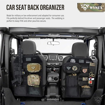 WYNEX Car Seat Organizer, Molle Backseat Cover Organizer Protector with Sling Rack, Visual Pocket and Patch, Universal Vehicle Fits for F150, Jeeps, Pickups & Trucks for Road Trips (2-Packs)