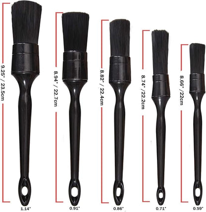 Car Detailing Brush Set, 5 Pack Auto Black Detail Brushes, Comfortable Grip and Scratch-Free Cleaning Brush for Car Interior or Exterior, Wheels, Tires, Engine Bay, Leather Seats, Door Panels, Emblems