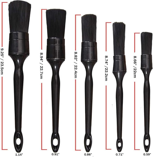 Car Detailing Brush Set, 5 Pack Auto Black Detail Brushes, Comfortable Grip and Scratch-Free Cleaning Brush for Car Interior or Exterior, Wheels, Tires, Engine Bay, Leather Seats, Door Panels, Emblems
