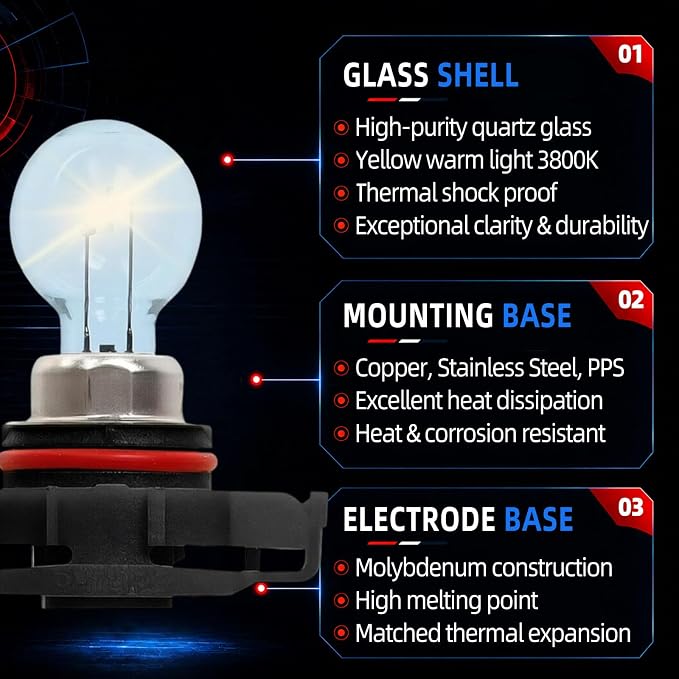 Sinoparcel 5202/PS24W Halogen Fog Light Bulb, 3800K Yellow High Performance Fog Replacement Lamp for Standard 12V 24W Bulb, Pack of 2