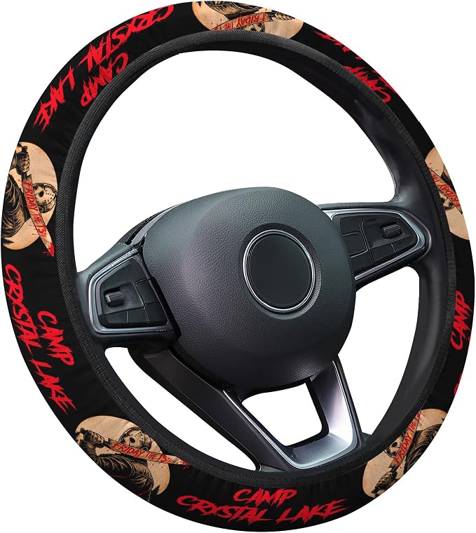GENANY Hockey Mask Horror Steering Wheel Cover, Non Slip Polyester Car Wheel Protector for Car SUV Truck, Universal 15 Inch