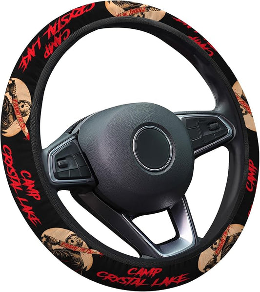 GENANY Hockey Mask Horror Steering Wheel Cover, Non Slip Polyester Car Wheel Protector for Car SUV Truck, Universal 15 Inch