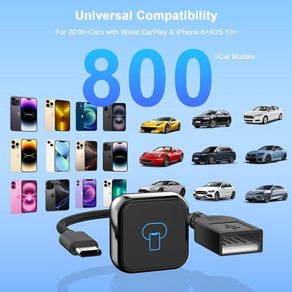 2026 Upgraded Wireless CarPlay Adapter and Android Auto Adapter,Mini Carplay Adapter Convert Wired CarPlay to Wireless,Fast Seamless Use Supports 1000+ Car's with Built-in Wired Car Play/Android Auto