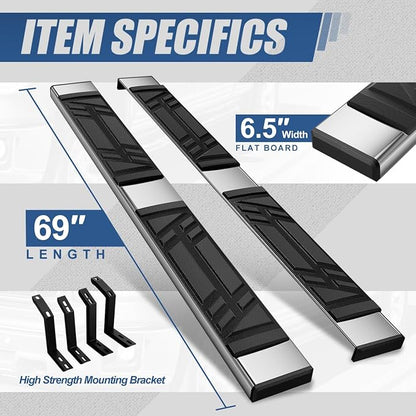 Auto Dynasty Running Boards Compatible with 2010-2024 Toyota 4Runner, Stainless Steel Side Step Rail Nerf Bars, 6.5" x 69" Step Bars, Polished Chrome