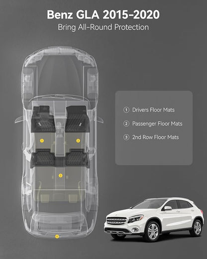 3W Floor Mats for Mercedes Benz GLA 2015-2020 250/45 AMG, TPE All Weather Custom Fit Floor Liner for Benz GLA Accessories 1st and 2nd Row Full Set Car Mats Easy Clean, Black
