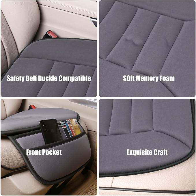 Lofty Aim Premium Car Seat Cushion, Driver Cushion with Comfort Memory Foam & Non-Slip Rubber Bottom, Car Seat Pad Works with 95% of Vehicles and Office Chair or Home (Grey)