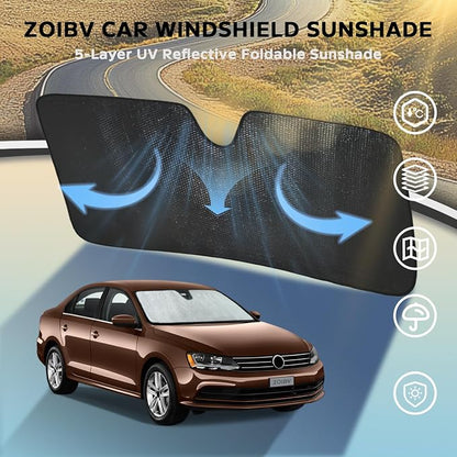 Car Windshield Sun Shade for Volkswagen VW Jetta 2011-2018 Front Window Sunshade Sun Visor Protection Cover Accessories -5-Layer Bubble Foldable Thicken Blocks Heat & UV Rays Keep Car Cooler