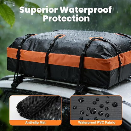 DUMOS Car Rooftop Cargo Carrier 20 Cubic Feet, Car Roof Waterproof PVC Bag, with Anti-Slip Mat, Combination Luggage Lock, Reinforced Straps & Door Hooks, Fit Vehicles with/Without Roof Racks