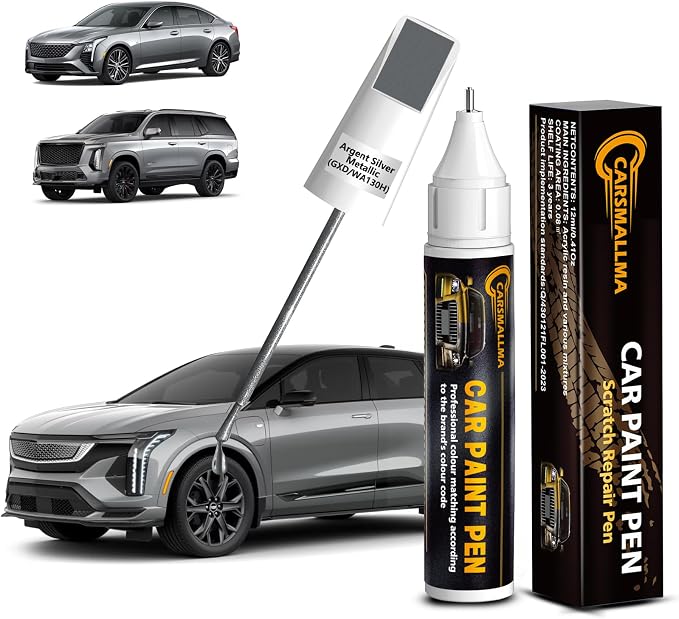 Argent Silver Metallic(GXD/WA130H) Car Touch Up Paint for Cadillac, Color Accurate Car Paint Scratch Repair Pen Kit Quick & Easy Fix Vehicle Chips and Automotive Nicks Scuff