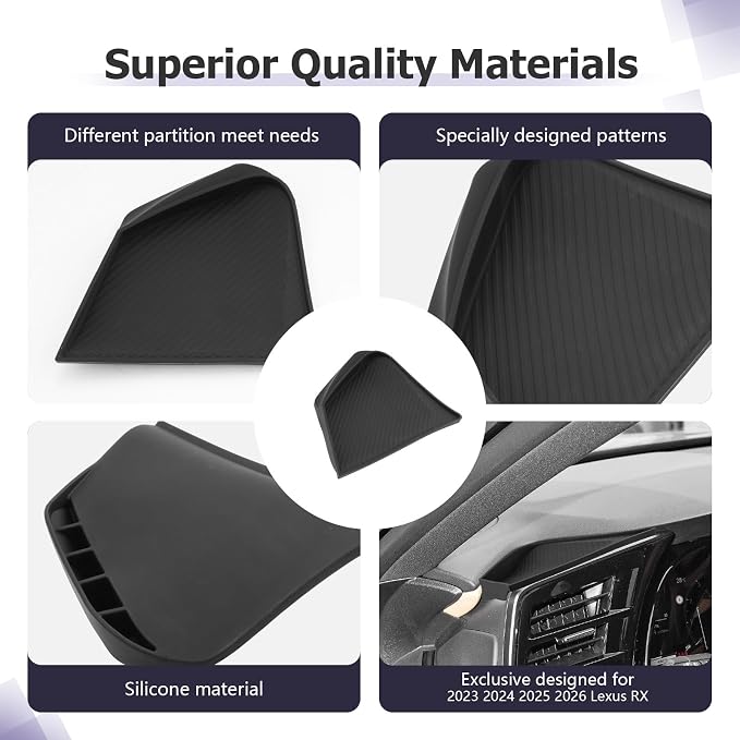 LUWU 2026 RX Dashboard Non-Slip Mat Compatible with 2023 2024 2025 2026 Lexus RX350/RX450/RX500 Accessories Silicone Protective Pad Liner Protective Pad Center Console Liner Mat Black