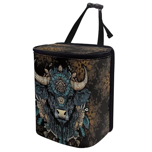 Talayituse Highland Cattle Flower Print Car Trash Bin, Large Size Auto Trash Can Adjustable Portable Garbage Can with Lid, Vehicle Hanging Bag for Headrest Front Back Seat
