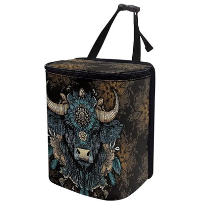 Talayituse Highland Cattle Flower Print Car Trash Bin, Large Size Auto Trash Can Adjustable Portable Garbage Can with Lid, Vehicle Hanging Bag for Headrest Front Back Seat