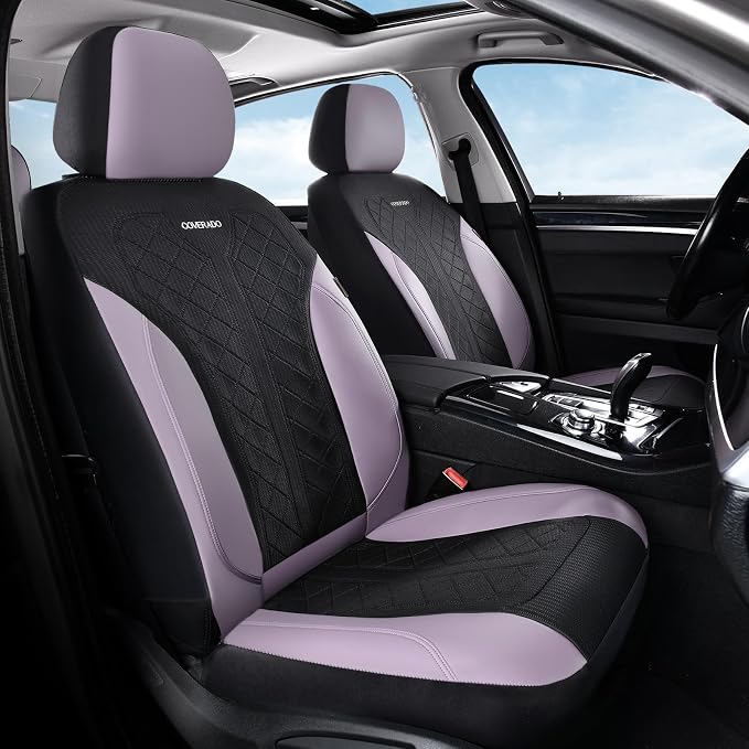 Coverado Front Seat Covers, Automotive Seat Covers 2 Seats, Leather Car Protectors 2-Pack, Auto Seat Covers Universal Fit for SUV, Vans, Sedan, Truck