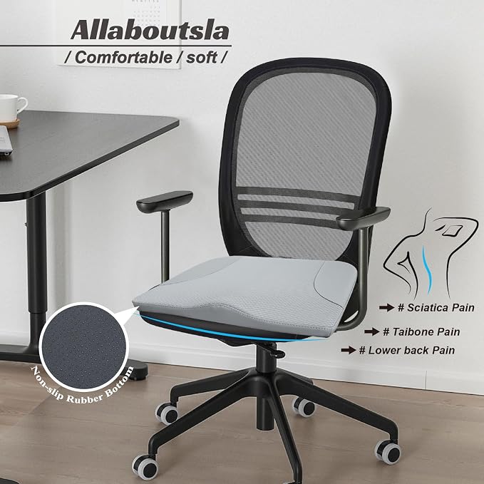 Allaboutsla Car Seat Cushion, Car Seat Cushions for Driving with Comfort Memory Foam - Sciatica & Back Pain Relief, Suitable for Car, Truck, Office Chair (Gray)