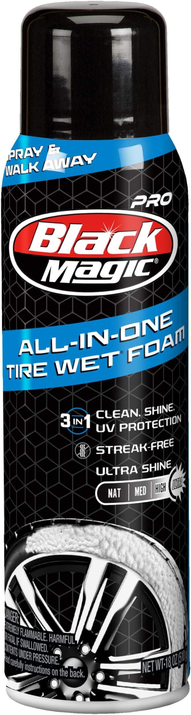 Black Magic 120255 All in One Tire Wet Foam Cleans, Shines & Protects Tires while Lifting away Grime, Grease & Dirt, Ultra Gloss Shine - Cherry Scent