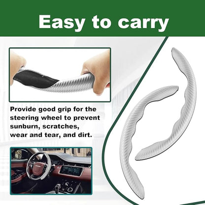 2pcs Carbon Fiber Anti-Skid Steering Wheel Cover, Anti-Skid Steering Wheel Cover/Segmented Steering Wheel Protector/Car Interior Accessories for Men/Women - Durable(White)