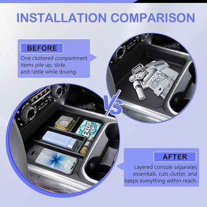 RUNROAD Center Console Organizer Tray Compatible with 2024-2026 Chevy Silverado 2500HD 3500HD Accessories, Armrest Tray For Silverado Middle Console Organizer (NOT Fit Front Triple/Split-Bench Seats)