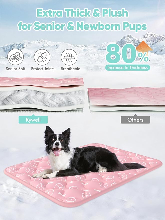 Rywell Dog Cooling Mat 2.0,Soft Blush Pink, 36" x 27" Thick & Durable Cooling Mat for Dogs, Long-Lasting Cool with Waterproof & Color-Changing Arc-Chill Tech (Q-Max>0.5) Washable,&Non-Toxic