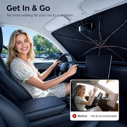 [2026 Upgraded] DooGooCoo Windshield Sun Shade Umbrella for Chevy Silverado [100% Sunlight Blocked, Cooling Ice Crystal] Sunshade for Car Windshield for Silverado Sun Shade 2019-2026.