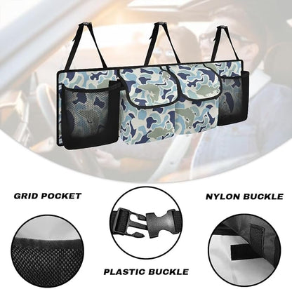 Fish Camouflage Hanging Car Organizer Waterproof Foldable Cars Interior Organizing Accessories 37" x 11.8" Large Capacity Car Organizers and Storage for Cars SUV Sedans