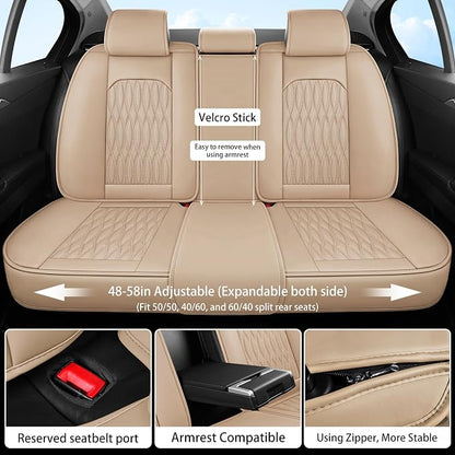 WELLDO Car Seat Covers, 5 Seats, Beige-White | Waterproof, Scratch-Resistant, Breathable & Easy to Clean, Universal Fit for SUV Sedan Truck, Full Set