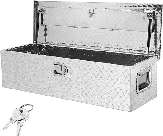 VEVOR Heavy Duty Aluminum Truck Bed Tool Box, Diamond Plate Tool Box with Side Handle and Lock Keys, Storage Tool Box Chest Box Organizer for Pickup, Truck Bed, RV, Trailer, 39"x13"x10", Silver
