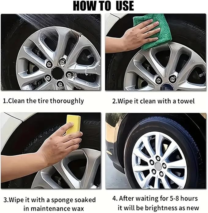 Wheel Care Cream, Car Tire Dressing, UV Protection Formula with Deep Gloss Finish, Auto Detailing Accessory with Smooth Application, Tire Shine, Car Maintenance Product for Restoration Cleaning